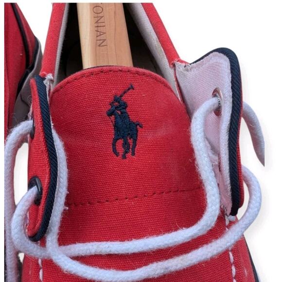 Polo Ralph Lauren Boat Sneakers Size 9.5D Red Lander Canvas - Picture 5 of 8